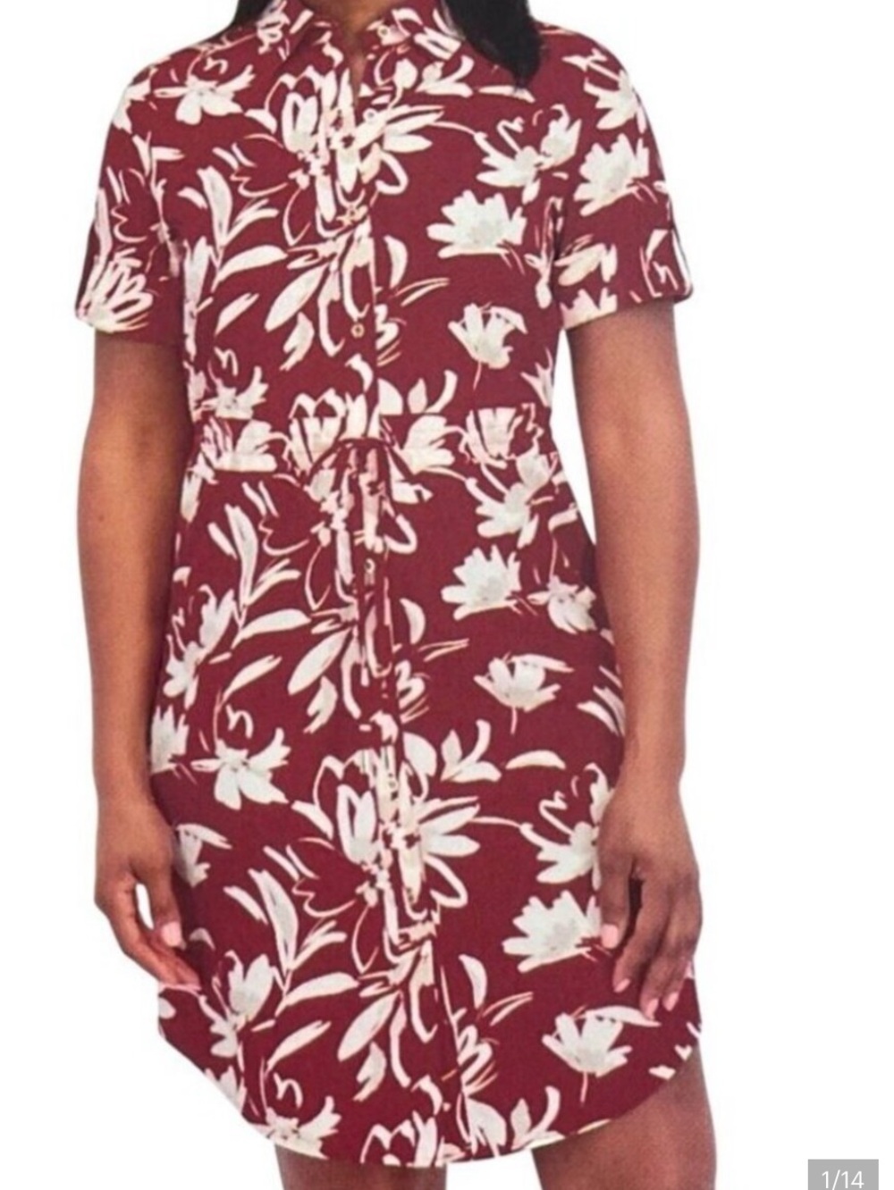 Halston  Women's  Floral Fuschia Shirt Dress  With Pockets Size L - Picture 3 of 10